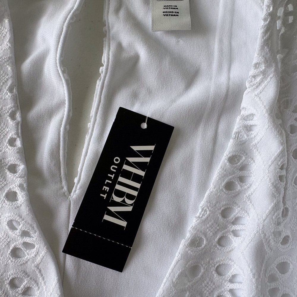 WHBM White Eyelet XL Sleeveless Dress NWT Keyhole Back V Neck Cruise Party Lined - Picture 3 of 16